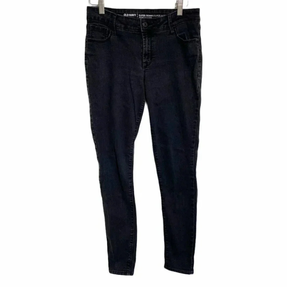 Old Navy Super Skinny Jeans 6 Black Mid-Rise Dark Wash Stretch Denim